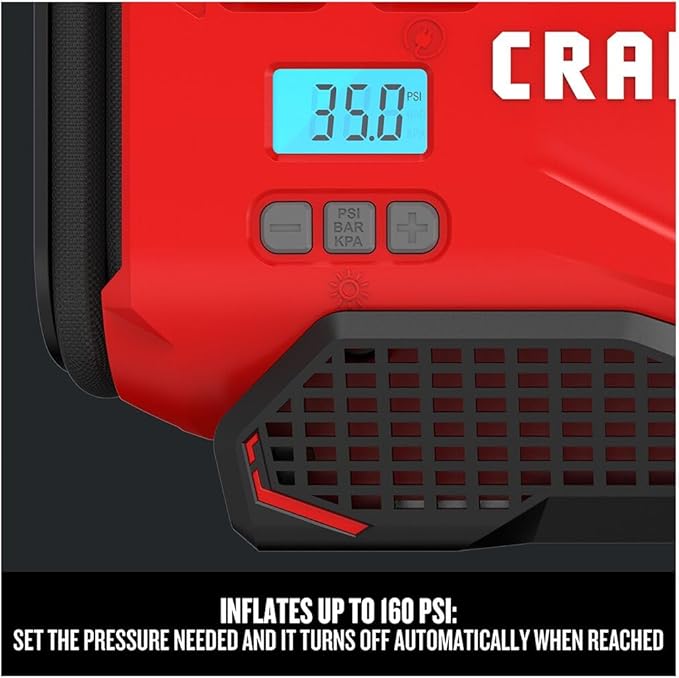 CRAFTSMAN V20 Tire Inflator Portable Air Compressor, Car Air Pump, 3 Modes Tire Pump: Cordless, 120V Corded, and 12V Car Adapter, Battery Sold Separately (CMCE520B)