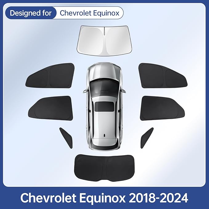 FSHAANY'S 8pcs Car Window Shades for Chevrolet Equinox 2018-2024, Full Coverage Sunshades for Front Rear Side Windows and Windshield, UV Protection Shades for Privacy and Sun Block