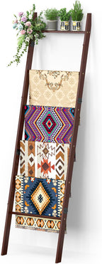 BAMBANG 6-Tier Blanket Ladder for Living Room, Blanket Quilt Ladder Rack Rustic Decorative Towel Holder, Wall Leaning Blanket