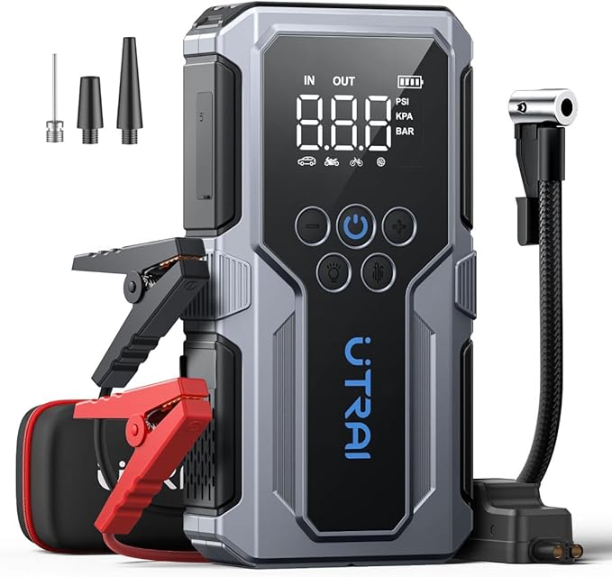 UTRAI Jump Starter with Air Compressor, 4000A Battery Jumper Starter Portable with 150PSI Tire Inflator, 18W Fast Charge,