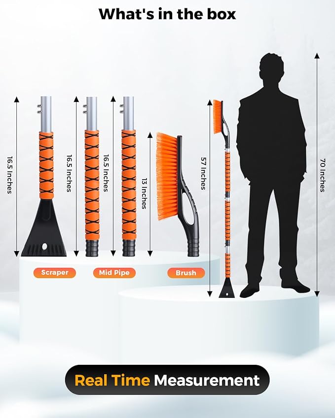 EcoNour 57" Detachable Snow Brush with Ice Scraper for Car Windshield and Window | 4-in-1 Design, Scratch-Free Bristles, EVA Foam Grip | Perfect Snow Accessories for SUVs, Trucks, and Jeeps