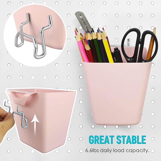 G.CORE Large Pegboard Cups Peg Board Storage Bin 6 Pack with Hooks, Square Box Shape Pegboard Cup Holder Accessories for Gara