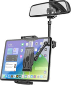 Rearview Mirror Tablet Holder for Car [Metal Magic Arm] Universal Metal Clip Rear View Mirror Tablet Mount, Rear View Mirror Phone Holder for 5.5-15.6” iPad Pro/Air/Mini, Galaxy Z, iphone16