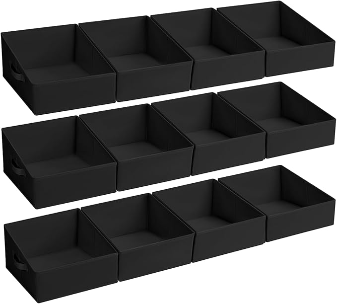 DIMJ Closet Storage Bins 12 Pack - Fabric Storage Baskets for Shelves, Collapsible Clothes Organizer with Handles, Trapezoid 