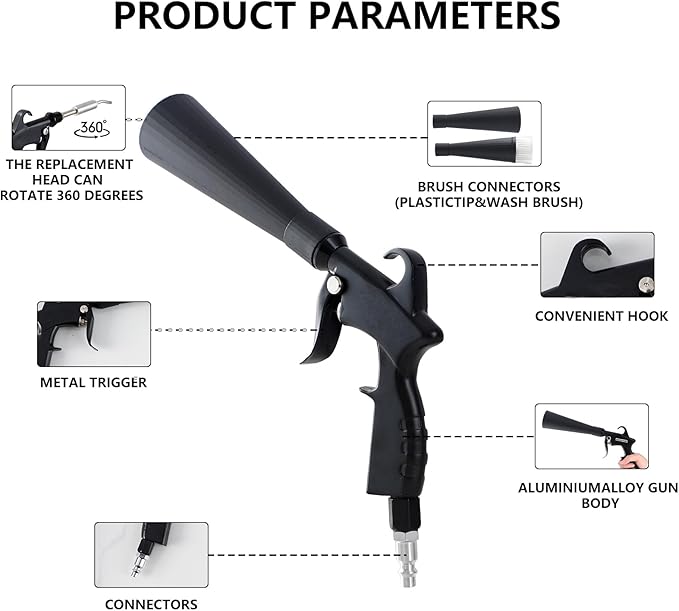 Tornado Detailing Car Cleaning Gun with Metal Nozzle | Interior Drying Air Gun | High Pressure Blower Gun | Car Cleaning Kit 