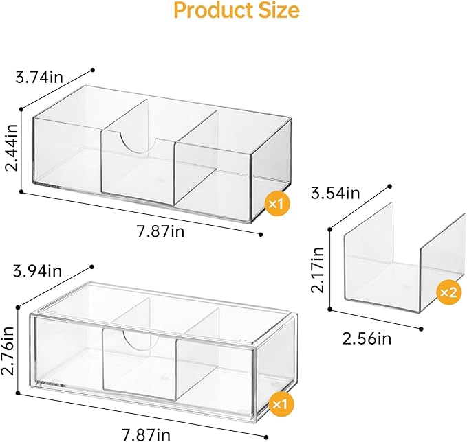 PAVSTINE Medicine Cabinet Organizer 2 Pack, Stackable Storage Drawers with Removable Divider, Make Up Organizer for Bathroom 