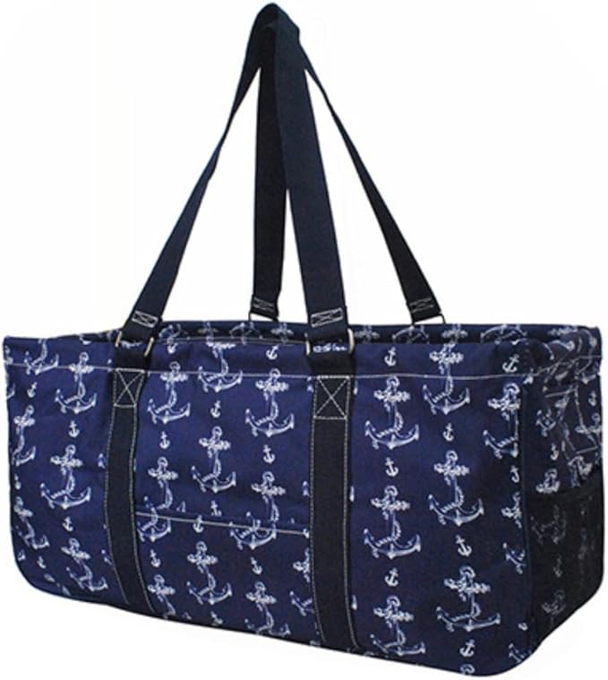 NGIL Extra Large Utility Tote Reusable Grocery Bag Oversized Collapsible for Groceries, Storage, Picnic, Beach (Vintage Anchor-Navy)