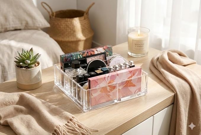 Makeup Organizer for Eyeshadow Palette Organizer, 8 Section Divided Makeup Palette Holder for Vanity Drawer Countertop
