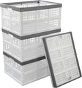 4 Packs 30 L Plastic Collapsible Storage Basket, Folding Stackable Storage Containers/Bins, White