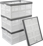 4 Packs 30 L Plastic Collapsible Storage Basket, Folding Stackable Storage Containers/Bins, White