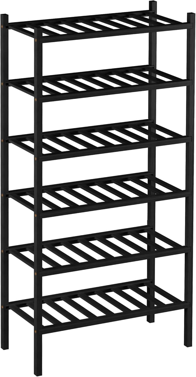 ROMGUAR CRAFT 6-Tier Bamboo Small Shoe Rack, Free Standing Wood Shoe Shelf Storage Organizer for Closet Entryway Stackable (B