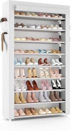 VILICK Shoe Rack with Cover Narrow Shoe Organizer with Pockets 10 Tier Tall Shoe Storage Holds 36-41 Pairs Shoes and Boots Sh