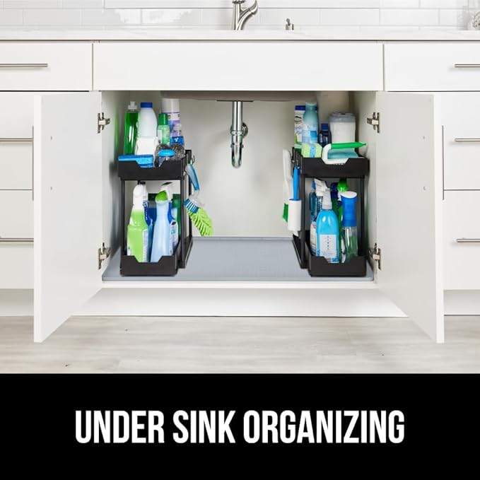 GORILLA GRIP Waterproof Silicone Under Sink Mat with Raised Lip for Kitchen and Bathroom, 46 x 22 in, Cabinet Shelf Liner Sta