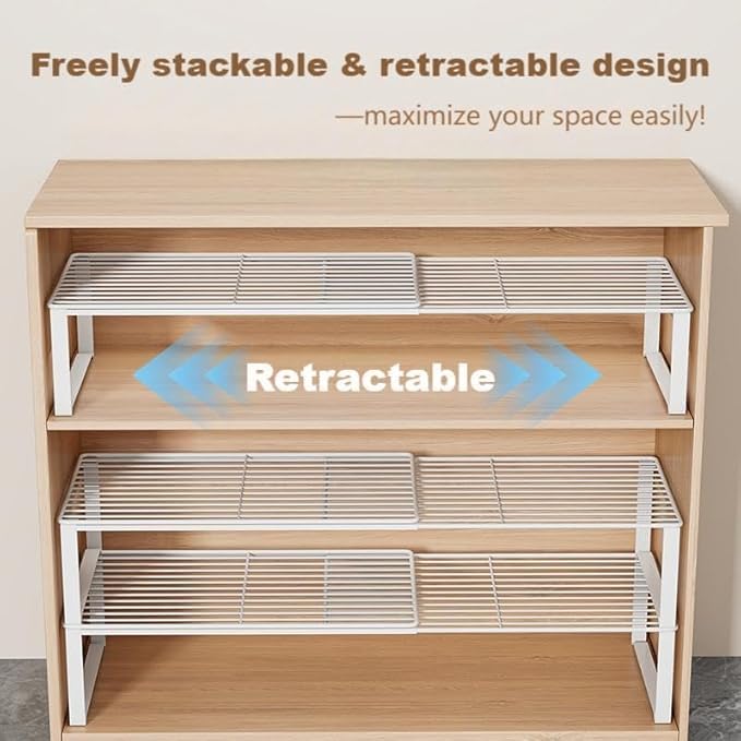 Multi-Functional Adjustable Metal Wire Shoe Rack Organizer - Stackable Shoe Storage for Closet, Extendable 15-24.4in, Retract