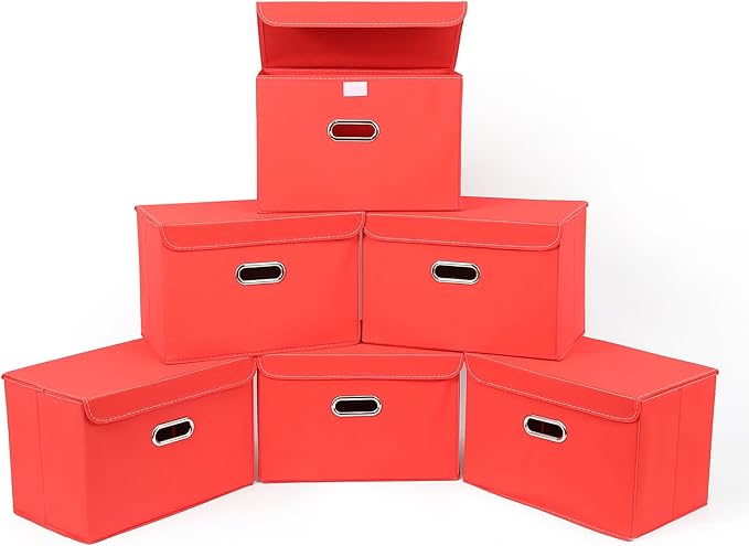 STOREONE Fabric Storage Cube Bins Foldable Organizer Container Collapsible Basket with Lids and Metal Handles, for Home, Bedr