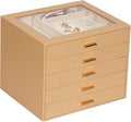 Jewelry Box with Glass Lid, 5-Layer Jewelry Organizer for Women Girls, PU Leather Display Case with 20-Grid Earring Tray & Mo