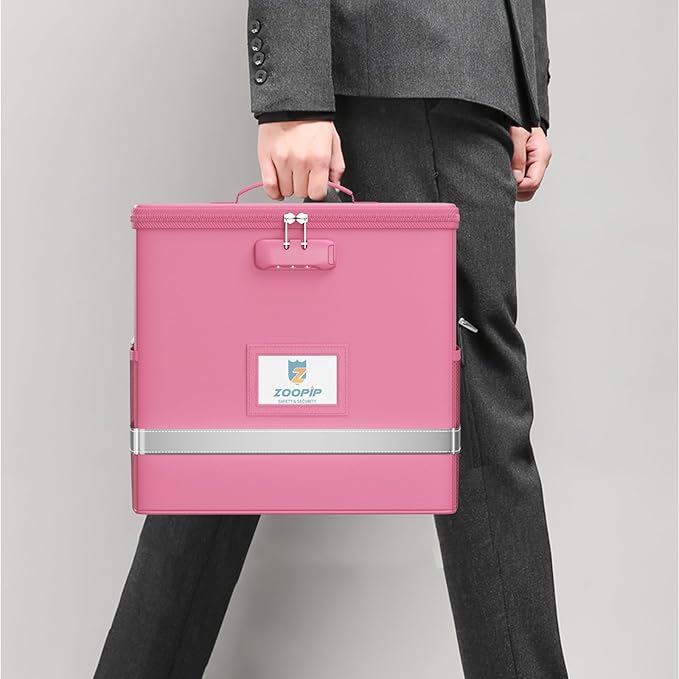 Fireproof File Box with Lock, Document Box Storage Organizer, Suitable for Hanging File Folders in Letter Size, Collapsible F