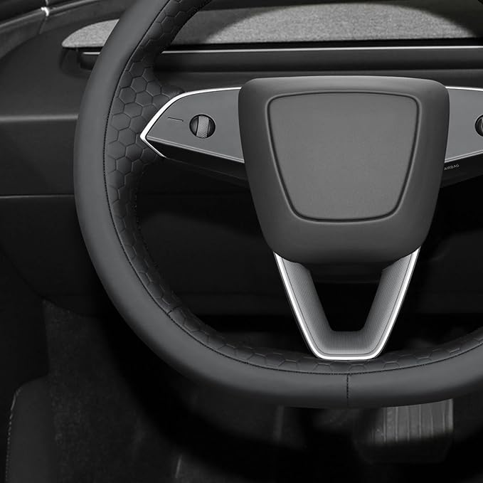 MEWANT DIY Stitching Real Leather Steering Wheel Cover Wrap for Tesla Model 3 Highland 2023-2025/Model Y 2025 Highland for Tesla Model 3/Model Y Accessories(3D Style)