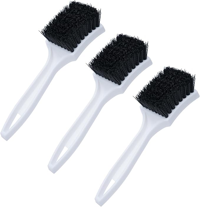 Nanoskin 3-Pack 8.5-Inch Deep Clean Stiff Scrub Brushes for Carpets & Floor Mats, Black Nylon - Pro Automotive Detailing, Hom