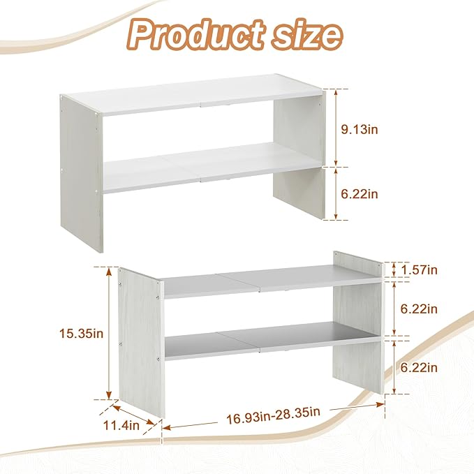 X-cosrack 2-Tier Shoe Rack Organizer for Closet, Expandable and Adjustable White Shoe Rack, Stackable Iron Wood Combination S