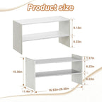 X-cosrack 2-Tier Shoe Rack Organizer for Closet, Expandable and Adjustable White Shoe Rack, Stackable Iron Wood Combination S