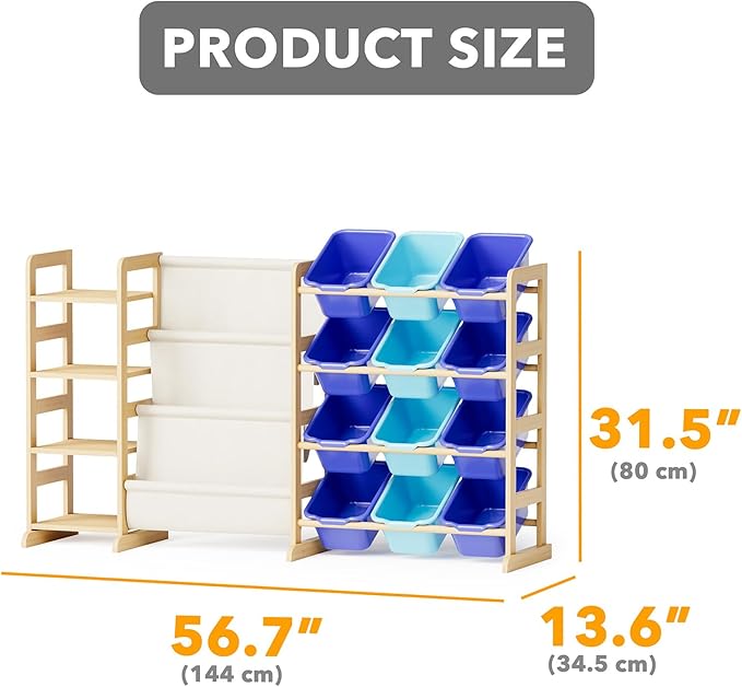 SpaceAid 3-in-1 Toy Storage Organizer with 4 Shelves and 12 Bins, Toy Organizers Storage 3-Tier Bookshelf, Kids Bin Shelf Box