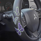 BDK GripGrab Comfort Grip - Purple & Green Butterflies on Black Synthetic Leather Steering Wheel Cover 15 inch