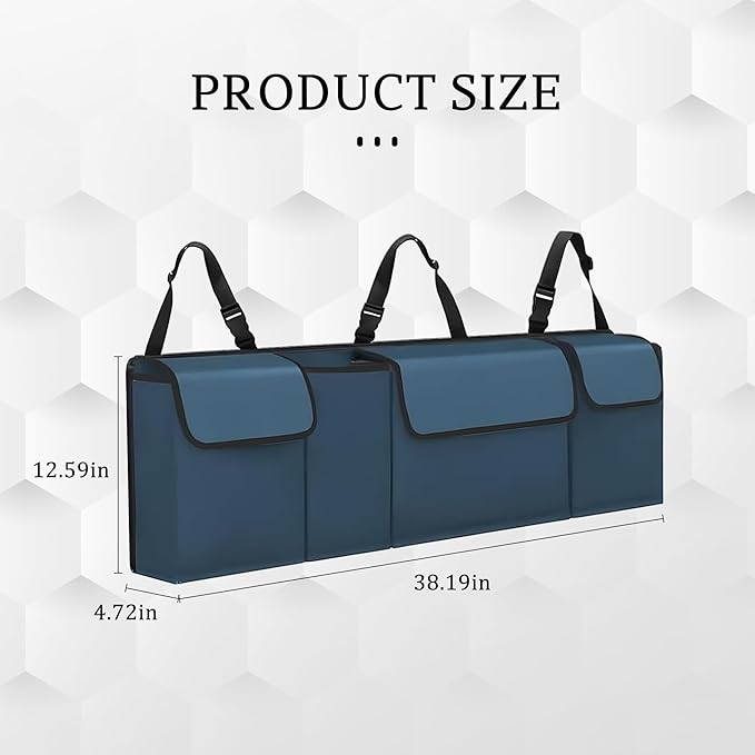 Car Trunk Organizer, Waterproof Collapsible Cargo Bag with 4 Pockets,Backseat Hanging Large Storage with Adjustable Straps, St