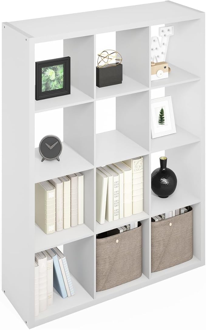 Furinno Simple Cube Storage Organizer, 12-Cube Display Shelf, Open Back Shelving Unit, Storage Shelves, Extra Thick Frame, fo