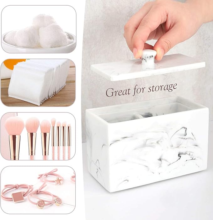 Luxspire Cotton Swab Holder, Qtip Holder Dispenser with Lid, 2 Compartments Cotton Ball Organizer, Bathroom Container for Cot