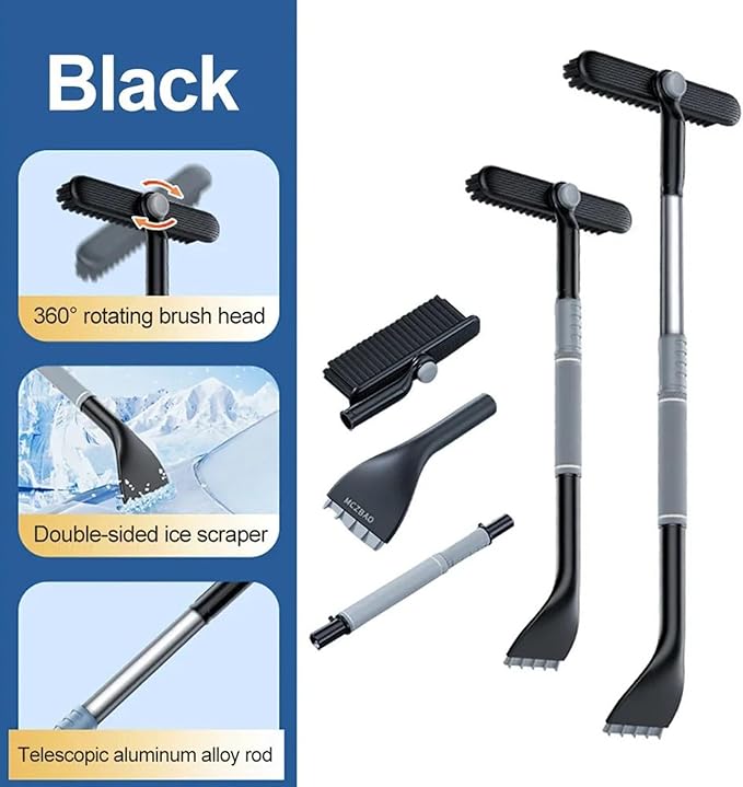 3 In 1 Snow Brush and Ice Scraper for Car Windshield Extendable Snow Removal 360° Pivoting Vehicle Winter Shovel Brush Snow Scraper with Long Handle (Grey)