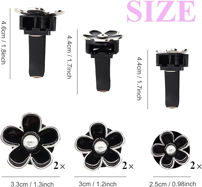 6pcs Flower Car Air Freshener Vent Clips,Girly Daisy Car Accessorie for Women,3 Sizes Sparkle Black Silver Flowers Vent Clips