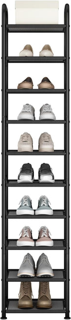 STO STO 10-Tier Narrow Shoe Rack with Sturdy Mesh Shelves, Slim Tall Metal Shoe Organizer for Entryway, Closet, Hallway, Hold