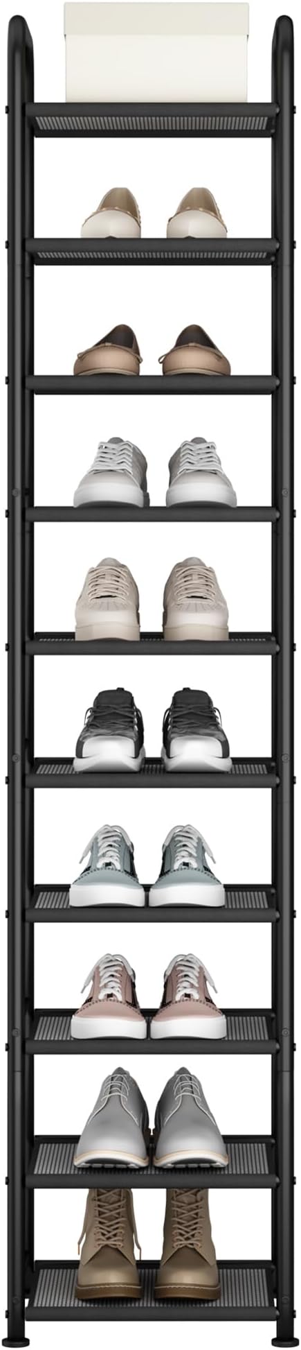 STO STO 10-Tier Narrow Shoe Rack with Sturdy Mesh Shelves, Slim Tall Metal Shoe Organizer for Entryway, Closet, Hallway, Hold