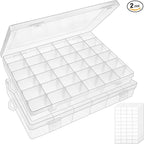 OUTUXED 2 Pack 36 Grids Clear Plastic Bead Organizer Box, Fishing Tackle Box Compartment Organizer with Adjustable Dividers f