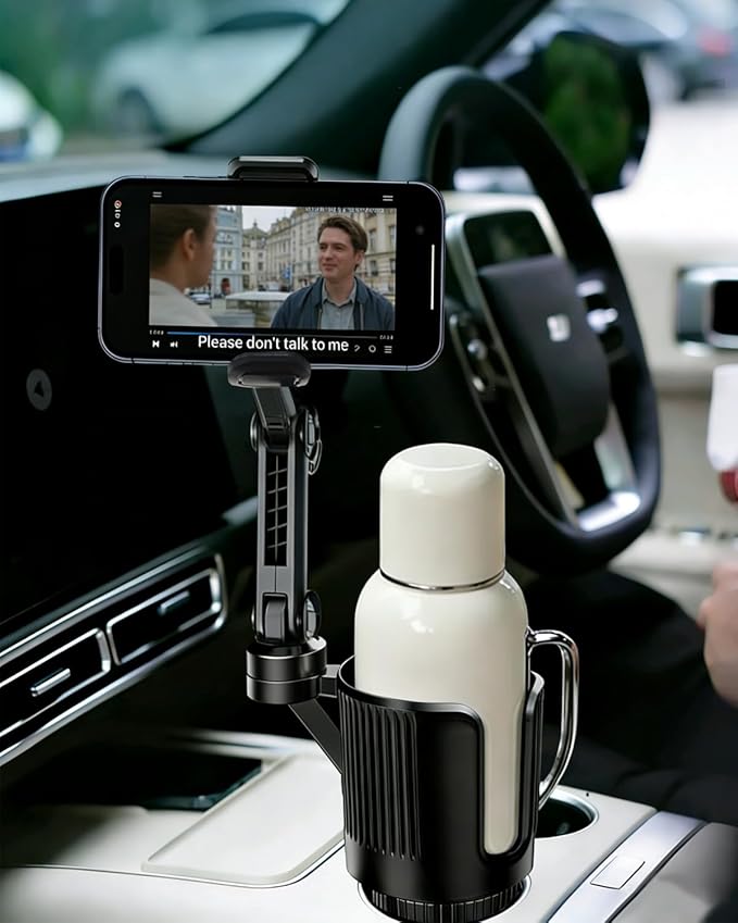 Cup Phone Holder for Car with Expandable Base, Upgraded 2 in 1 Hands Free Cellphone Holder Cupholder Car Mount, Stable Retrac