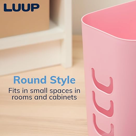 STORi Luup Bathroom Wastebasket, Secure Grocery Bags, Plastic Garbage Container for Vanity, Laundry Room, Kitchen, Office, 2.5 Gallon, Pink, Made in USA