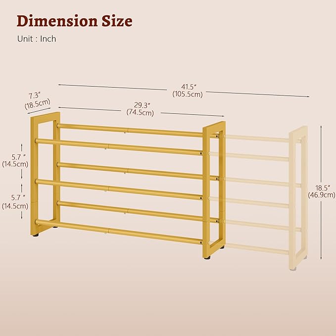 FAVOOSTY 3-Tier Expandable Shoe Rack, Adjustable Shoe Shelf Storage Organizer Space Saving Metal Free Standing Shoe Rack for 