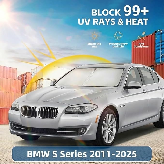 Windshield Sun Shade for BMW 5 Series 2011-2024 2025 Sunshade Front Window Shade Custom Fit BMW 5 Series Accessories Sun Visor Foldable Shade Blocks UV Rays Accessories