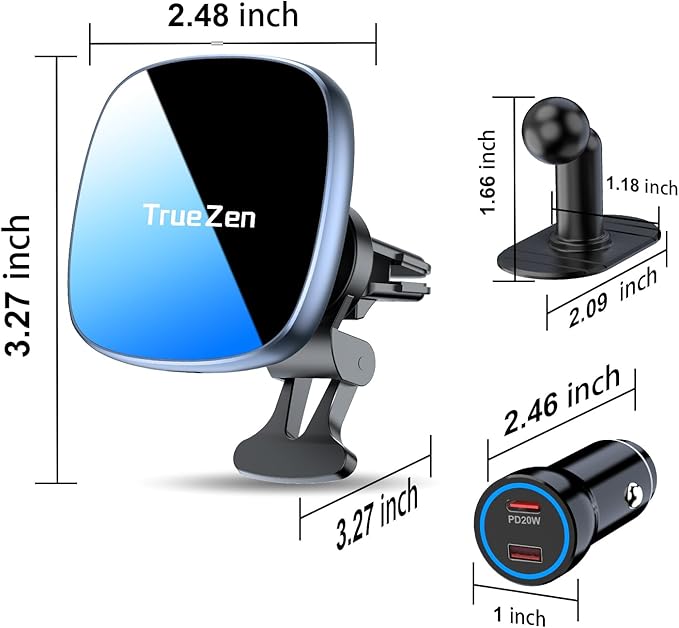 for MagSafe Car Mount with USB C Car Charger & Dual USB-C Car Power Adapter,Air Vent Dashboard Wireless Charger Phone Holder Mount for iPhone Air 17 Pro Max 16 15 14 13 12, Galaxy S25, Fast Charging