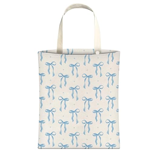 Cute Car Trash Can, Hanging Canvas Car Back Seat Organizer and Storage Bag, Funny Car Trash Bag For Travelling, Outdoor Cute Blue Bows