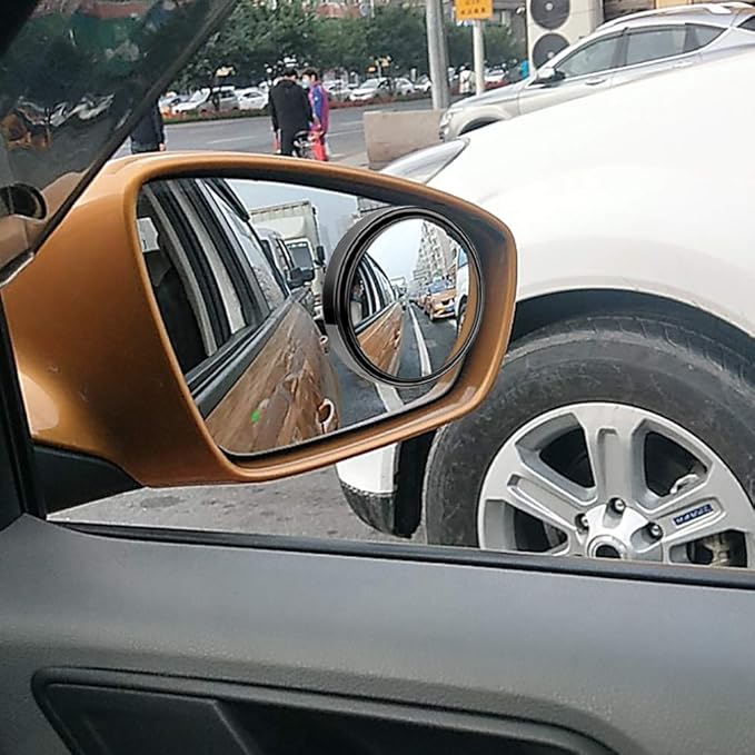 2PCS Small Blind Spot Mirror, 3-inch Round HD Glass Convex Rear View Mirror, Strong Adhesive for Car, Van, SUV and Trucks (3"(75mm), Black Frame)