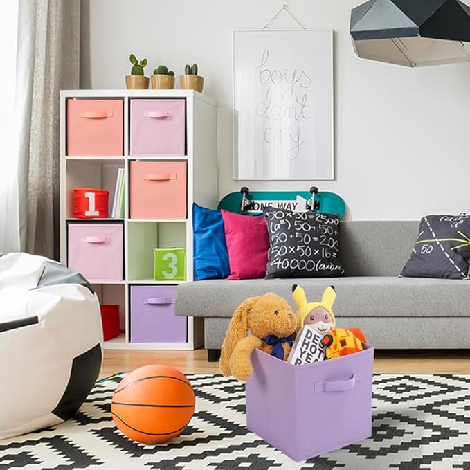 Stero Fabric Storage Bins 6 Pack Fun Colored Durable Storage Cubes with Fabric Handles Foldable Cube Baskets for Home, Kids R