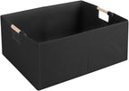 Fabric Storage Bin Box Foldable Cotton Linen Storage Basket with Wooden Handles Rectangular Cube Decorative Home Laundry Orga