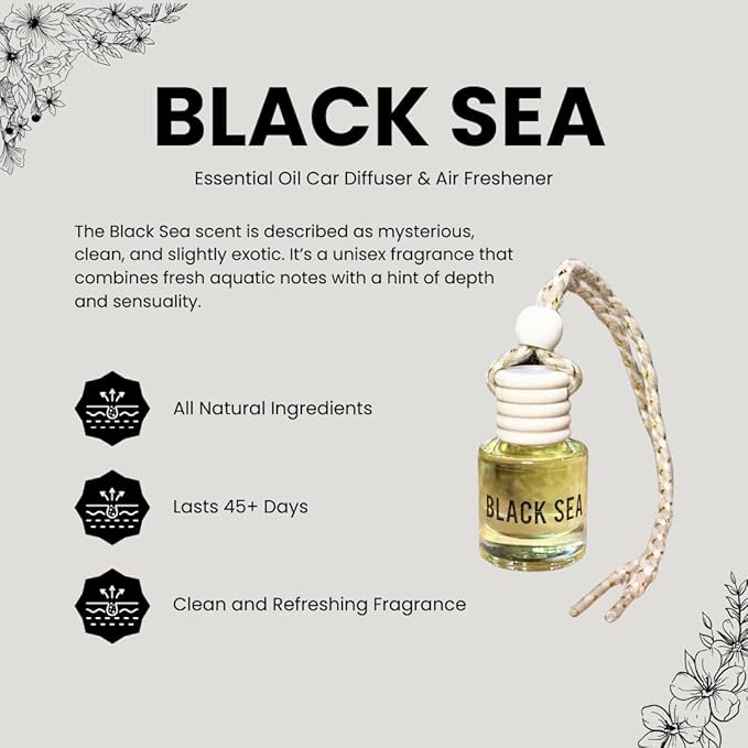 Black Sea Scent Hanging Car Air Freshener – Long Lasting Essential Oil Diffuser for Car, Closet, Bathroom – 2-Pack Natural Sc