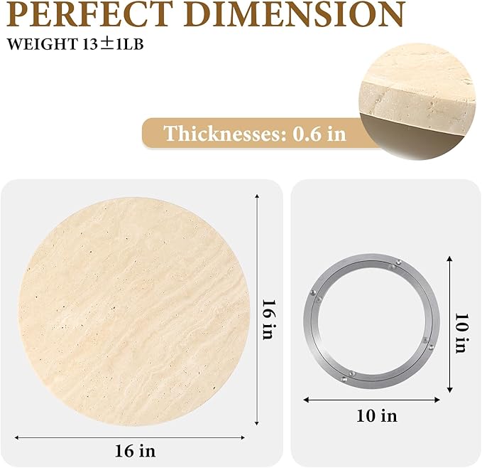 Koville 16'' Beige Marble Lazy Susan Travertine Turntable for Kitchen Dinning, Marble Lazy Susans Organizer for Cabinet, Serv