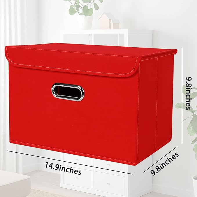 STOREONE Fabric Storage Cube Bins Foldable Organizer Container Collapsible Basket with Lids and Metal Handles, for Home, Bedr