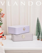 Vlando Jewelry Box Organizer for Girl,Faux Leather Lockable Jewelry Holder Organzier Case Boxes with 2 Layers,Earrings Neckla