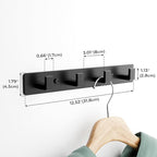 GWAAZXGZ Black Coat Rack Wall Mount - 12.5 inch Modern Metal Hook Rail with 4 Right-Angle Hooks, Drill-Mounted Organizer for 