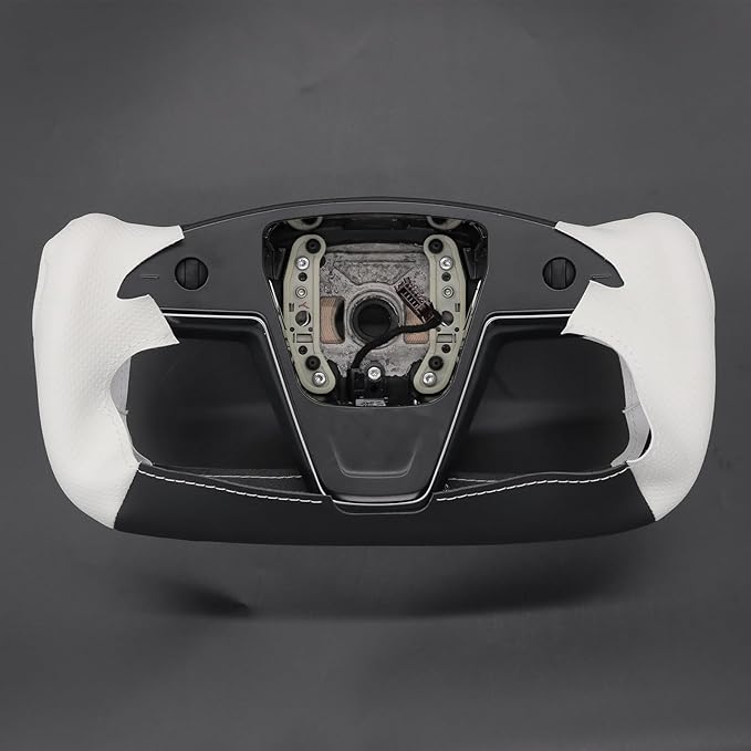 MEWANT Hand Stitched White Leather Steering Wheel Cover Wrap for Tesla Model S 2021-2023 / Model X 2021-2023 Steering Wheel Accessories